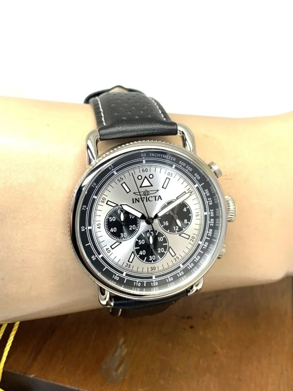 Invicta Men's Watch 47363 Speedway Quartz Silver Dial Black Leather Strap 44mm